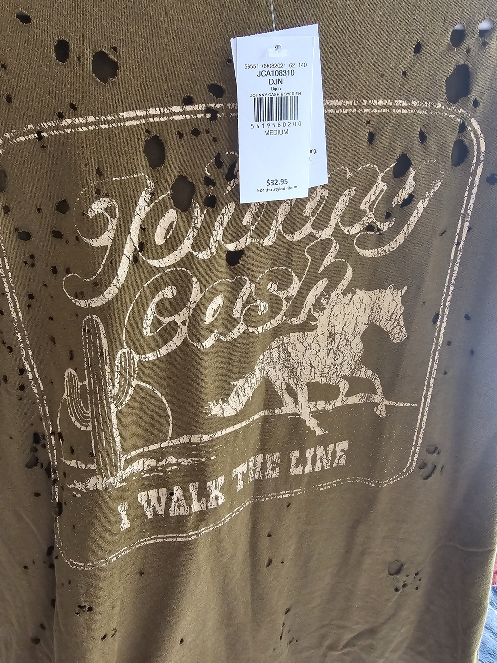 Johnny Cash 'I Walk The Line' Short Sleeve Tee - Brown - Picture 3 of 5